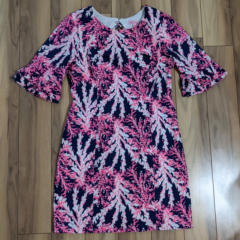 EXCELLENT Cond!! Lilly Pulitzer Fiesta Stretch Dress Nauti Navy Beyond The Sea 6